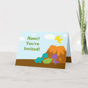 Cute colourful dinosaurs birthday party invitation