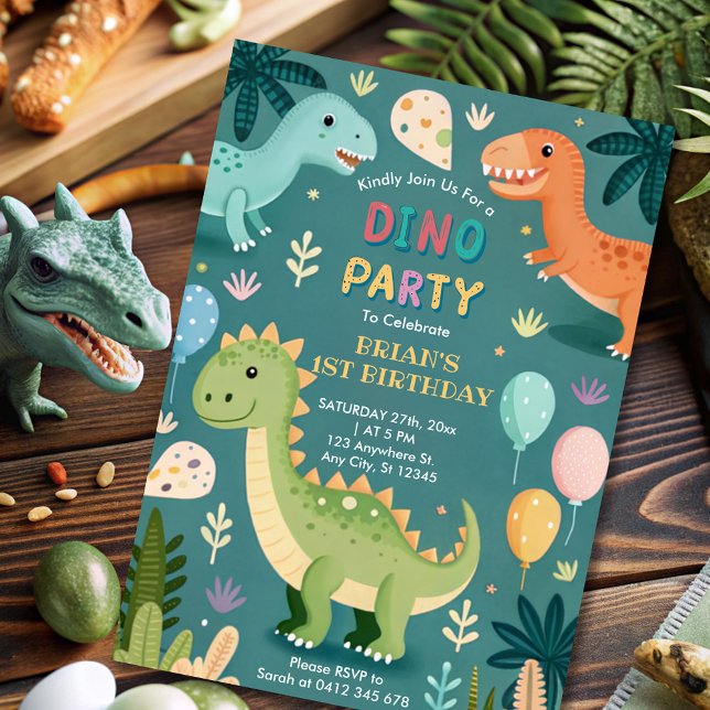 Cute Colourful Dinosaurs Boy First Birthday  Invitation (Creator Uploaded)