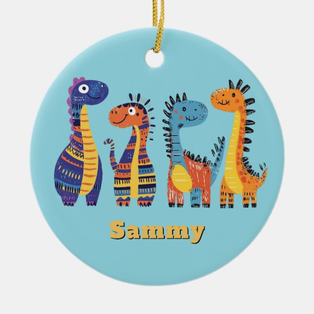 Cute Colourful Dinosaurs Design Ornament (Front)