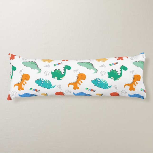 Cute Colourful Dinosaurs Illustrated Pattern Body Cushion (Front)