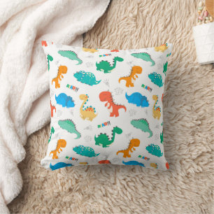 Cute Colourful Dinosaurs Illustrated Pattern Cushion