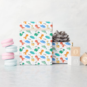 Cute Colourful Dinosaurs Illustrated Pattern Wrapping Paper