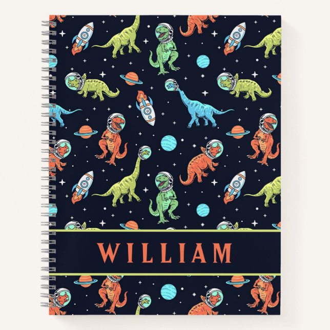 Cute Colourful Dinosaurs in space Fun Pattern Notebook (Front)
