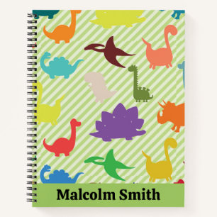 Cute Colourful Dinosaurs on Stripes Notebook