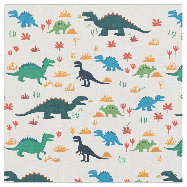 Cute Colourful Dinosaurs Pattern  Fabric (Close Up)