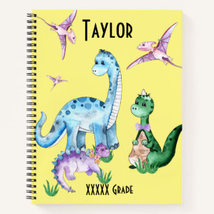 Cute Colourful Dinosaurs T-Rex Name Spiral Noteboo Notebook