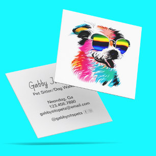 Cute Colourful Dog Pet Professional Square Business Card