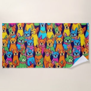 Cute colourful dogs happy dogs beach towel