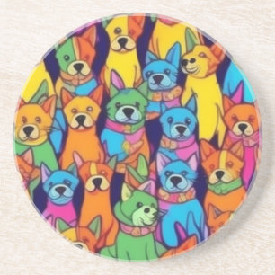Cute colourful dogs happy dogs coaster
