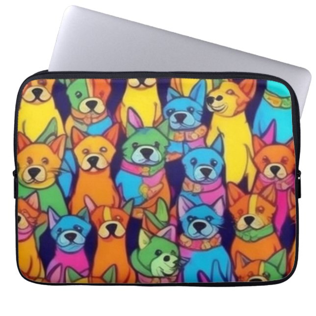 Cute colourful dogs happy dogs laptop sleeve (Front)