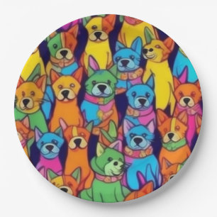 Cute colourful dogs happy dogs paper plate