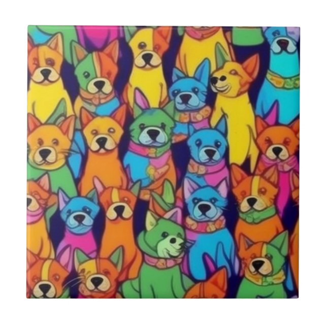 Cute colourful dogs happy dogs tile (Front)