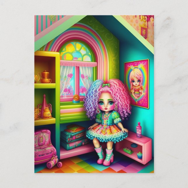 Cute Colourful Doll in a Dollhouse Postcard (Front)