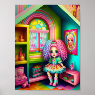 Cute Colourful Doll in a Dollhouse Poster