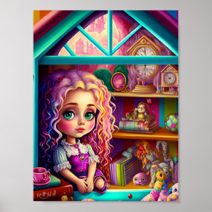 Cute Colourful Doll in a Dollhouse Poster