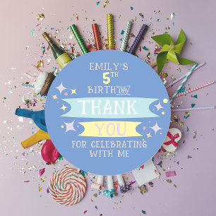 Cute Colourful Doodle Banners Sparkles Thank You Classic Round Sticker