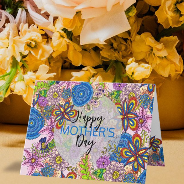Cute Colourful Doodle Flowers Mother's Day Card (Creator Uploaded)