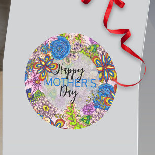Cute Colourful Doodle Flowers Mother's Day Classic Round Sticker