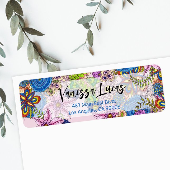 Cute Colourful Doodle Flowers Return Address (Creator Uploaded)