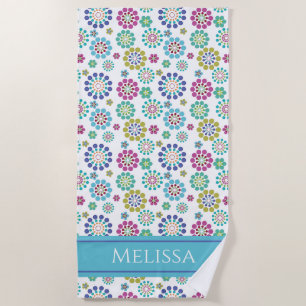 Cute Colourful Dot Flower Pattern Personalised Beach Towel