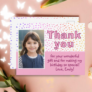 Cute Colourful Dots Girly Photo Birthday Thank You Postcard