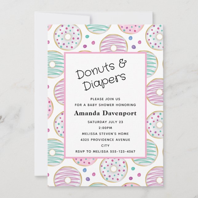 Cute Colourful Doughnut Pattern Baby Shower Invitation (Front)