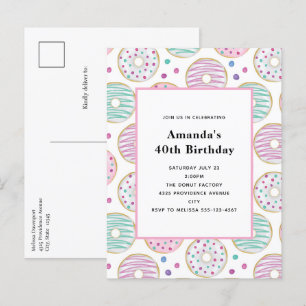 Cute Colourful Doughnut Pattern Birthday Invitation Postcard