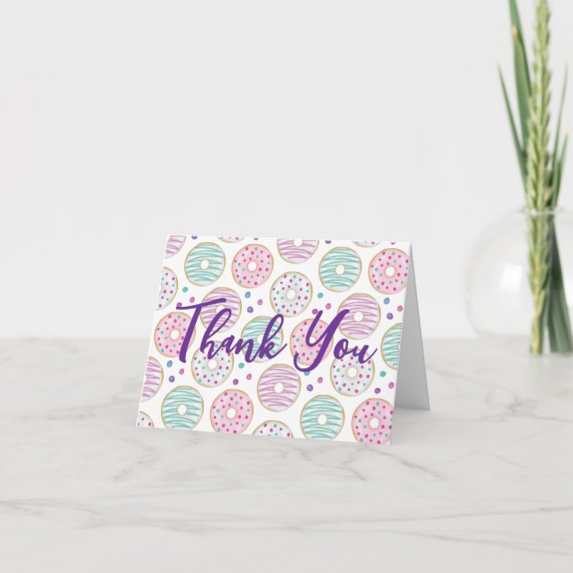 Cute Colourful Doughnut Pattern Thank You Card (Front)