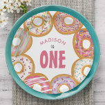 Cute Colourful Doughnuts One First Birthday Paper Plate<br><div class="desc">Cute Colourful Doughnuts One First Birthday Paper Plates features hand drawn doughnuts with colourful sprinkles and frosting.</div>