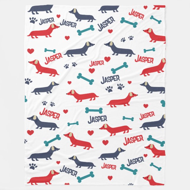 Cute Colourful Doxie Dog Dachshund Fleece Blanket (Front)