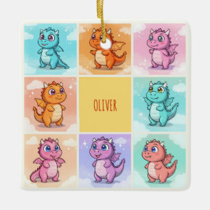 Cute Colourful Dragon Doodles Ceramic Ornament