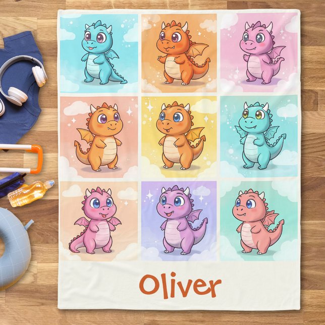 Cute Colourful Dragon Doodles Fleece Blanket (Creator Uploaded)