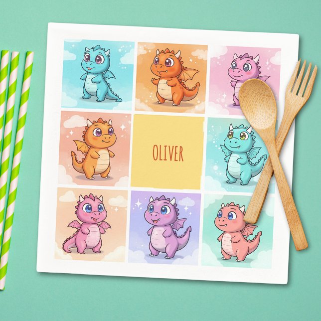 Cute Colourful Dragon Doodles Napkin (Creator Uploaded)