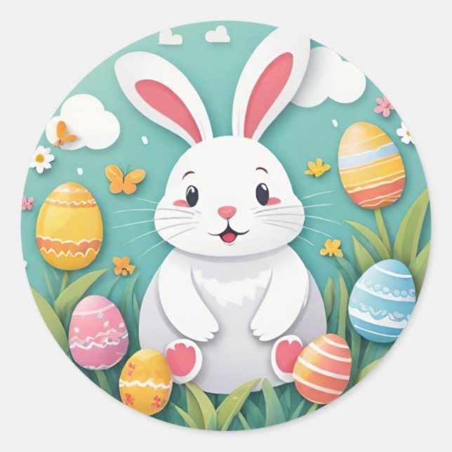 Cute Colourful Easter Bunny Eggs Round Stickers (Front)