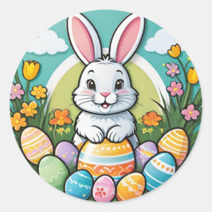Cute Colourful Easter Bunny Flowers Eggs Stickers