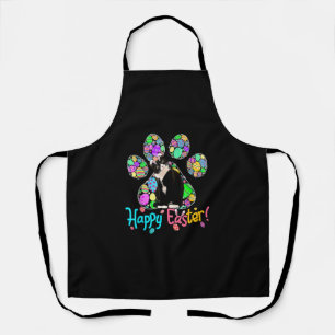 Cute Colourful Easter Eggs Paw Tuxedo Cat Happy Ea Apron