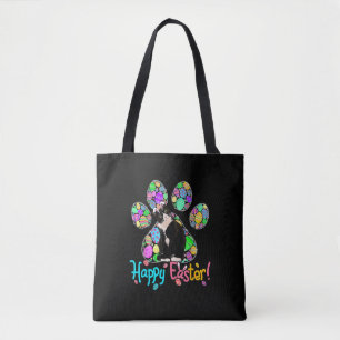 Cute Colourful Easter Eggs Paw Tuxedo Cat Happy Ea Tote Bag