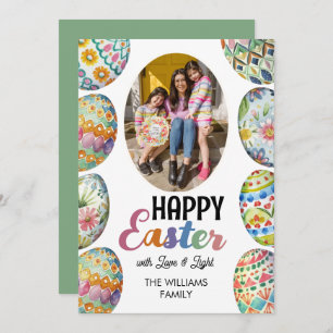 Cute Colourful Easter Eggs Photo Greetings Green Holiday Card