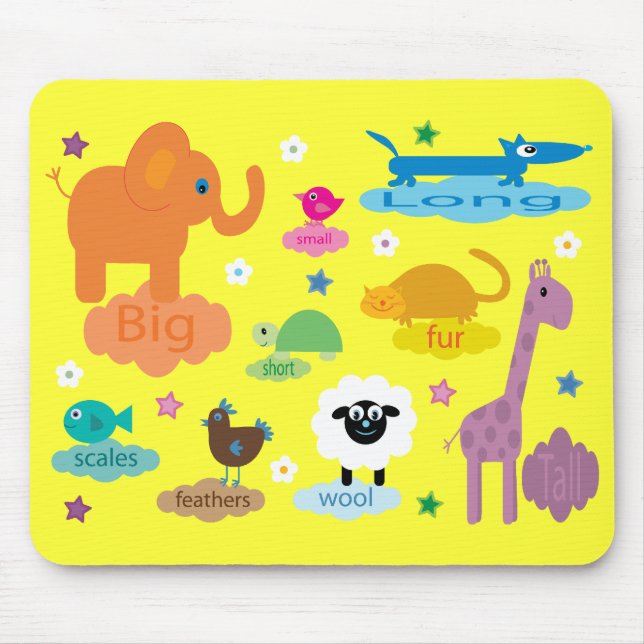 Cute Colourful Educational Animals Yellow Custom Mouse Pad (Front)