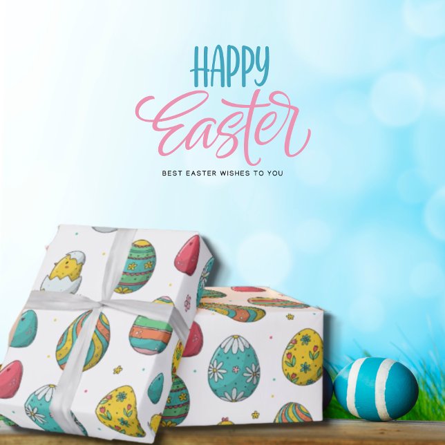 Cute Colourful Eggs Easter Chicks Wrapping Paper (Creator Uploaded)