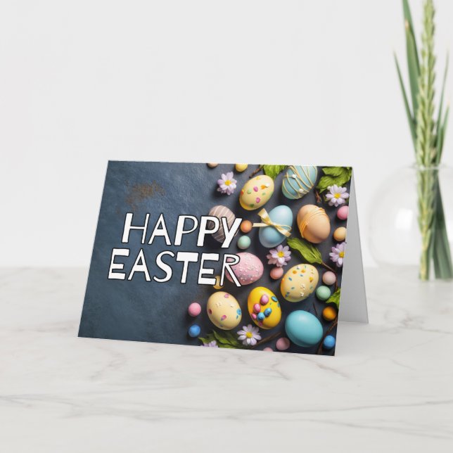 Cute Colourful Eggs Happy Easter Holiday Card (Front)
