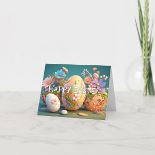Cute Colourful Eggs & Spring Flowers Collage Holiday Card