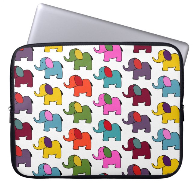 Cute colourful elephant cartoons good luck laptop sleeve (Front)