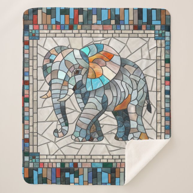 Cute Colourful Elephant mosaic art Sherpa Blanket (Front)