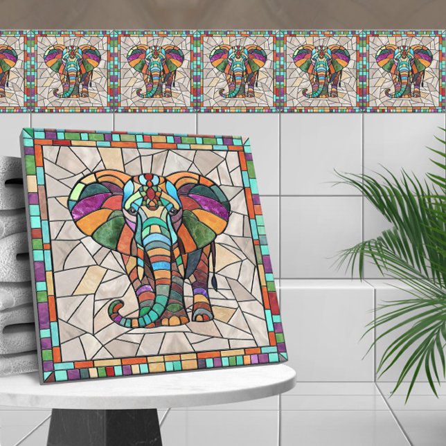 Cute Colourful Elephant mosaic art Tile (Creator Uploaded)