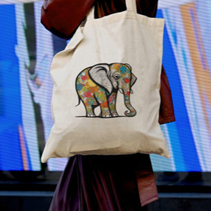 Cute colourful elephant tote bag design 