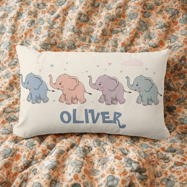 Cute Colourful Elephants Lumbar Cushion (Creator Uploaded)