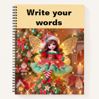 Cute Colourful Fairy Sitting on Christmas Tree Notebook