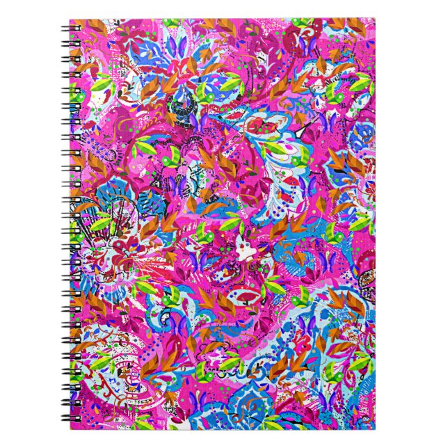 Cute colourful fantastic abstract floral spiral notebook (Front)
