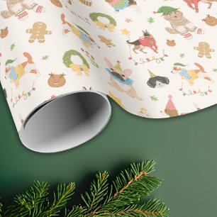 Cute Colourful Festive Christmas Dog Puppy Wrapping Paper